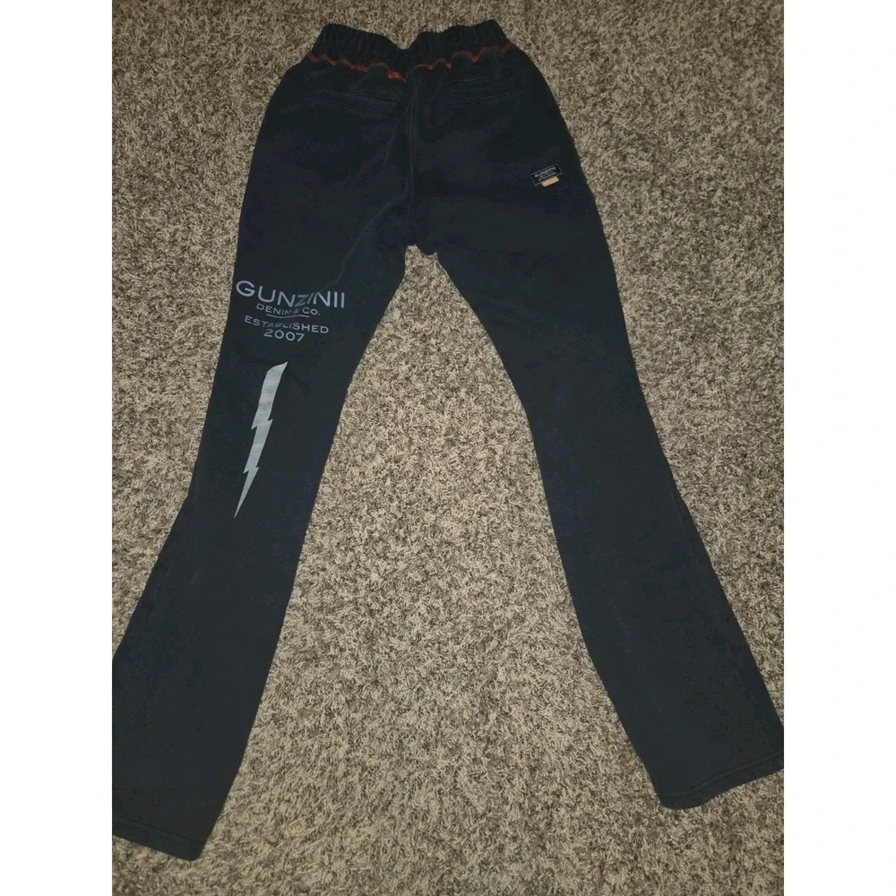 Gunzinii Denim & Co. Black Graphic Sweatpants - Lightning Bolt Y2K Streetwear XS